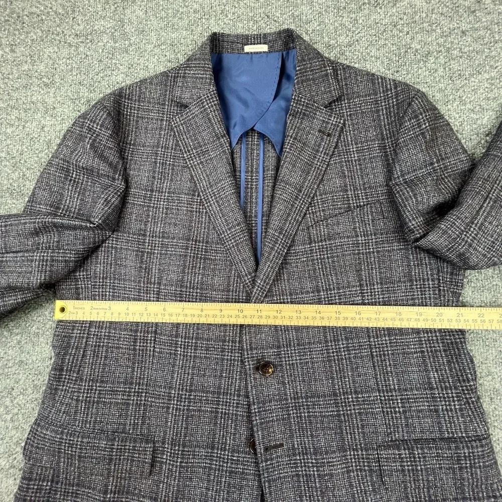 Joseph Abboud Heritage 44R Blazer Lanificio di Pray Italian Wool Grey Blue Plaid